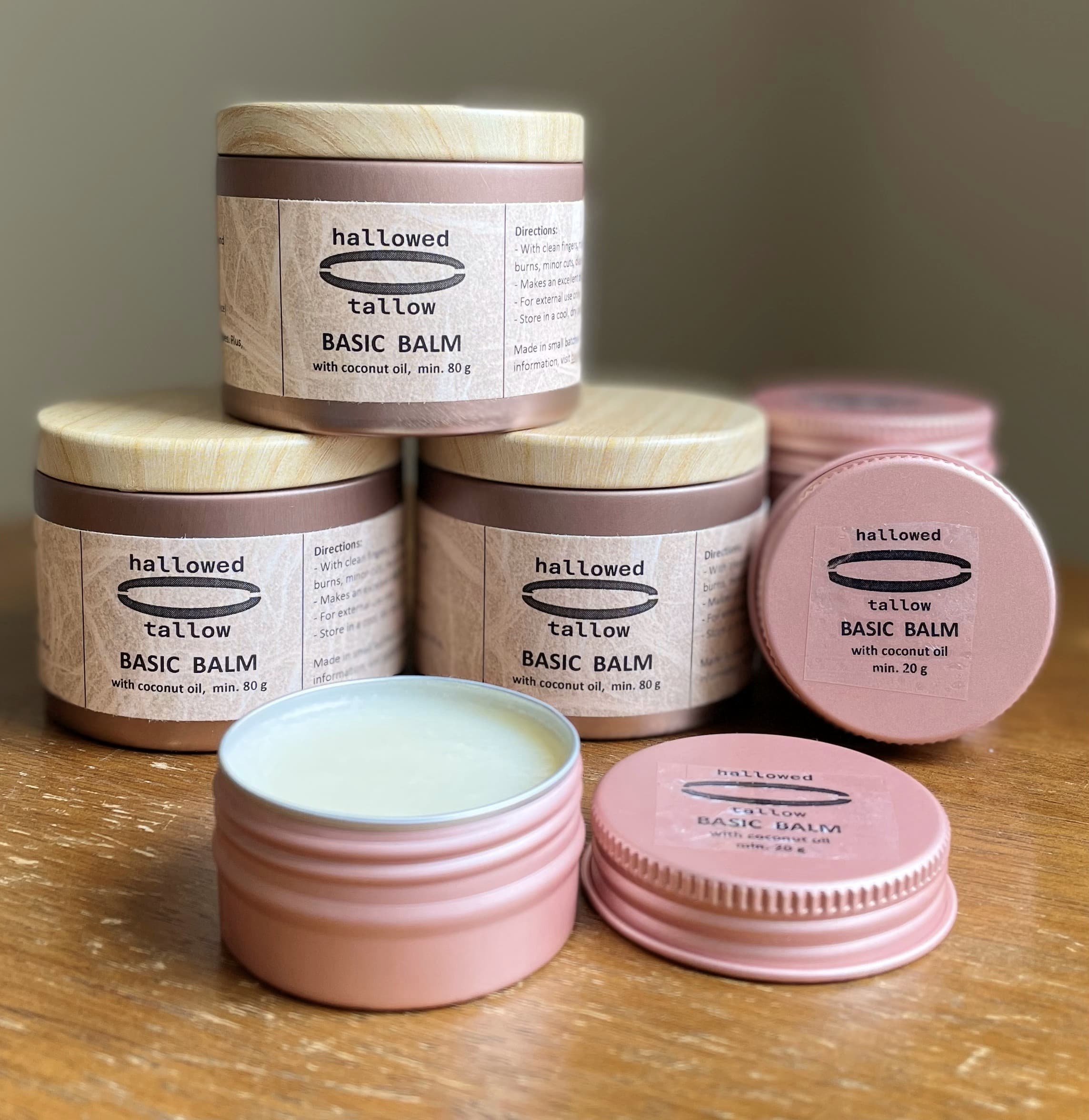Jars and tins of Basic Balm with Coconut Oil
